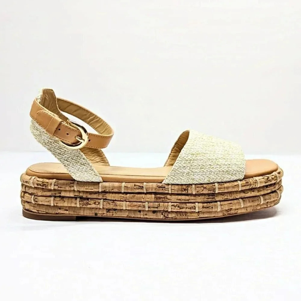 Joie Natural Cork Platform Sandals with Tan Ankle Strap - Picture 4 of 11